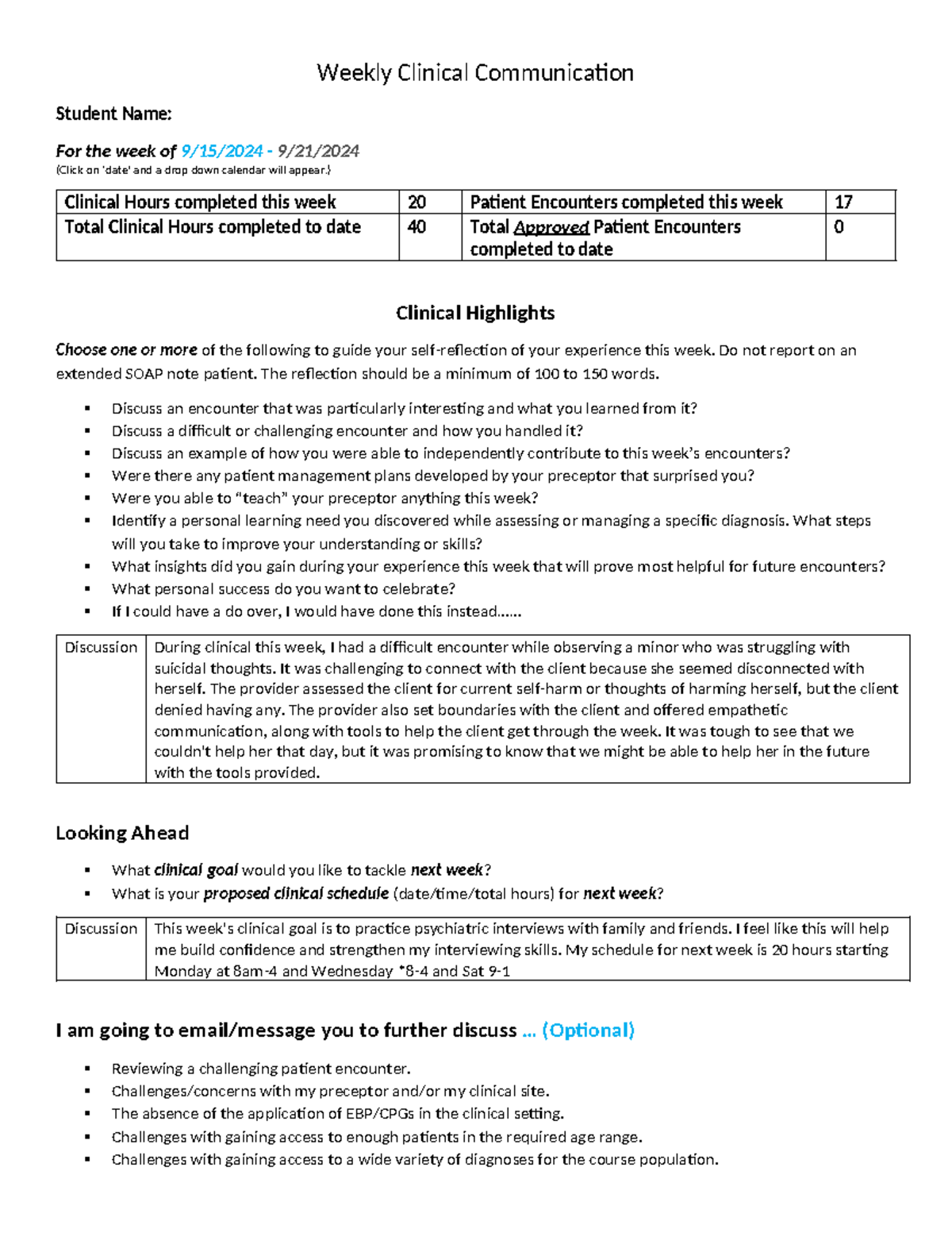 Weekly 3 Clinical Communication - Final Version-1 - Weekly Clinical ...