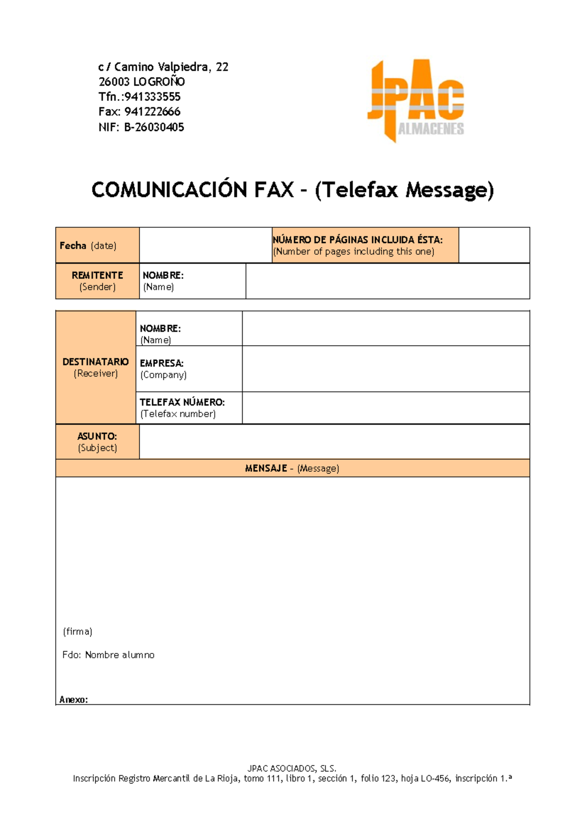 EEA-PLA-Fax - EJEMPLO DE UN FAX - COMUNICACIÓN FAX – (Telefax Message ...