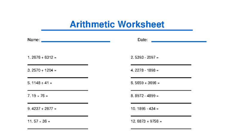 Arithmetic Worksheet 8: Practice Problems and Answer Key - Studocu