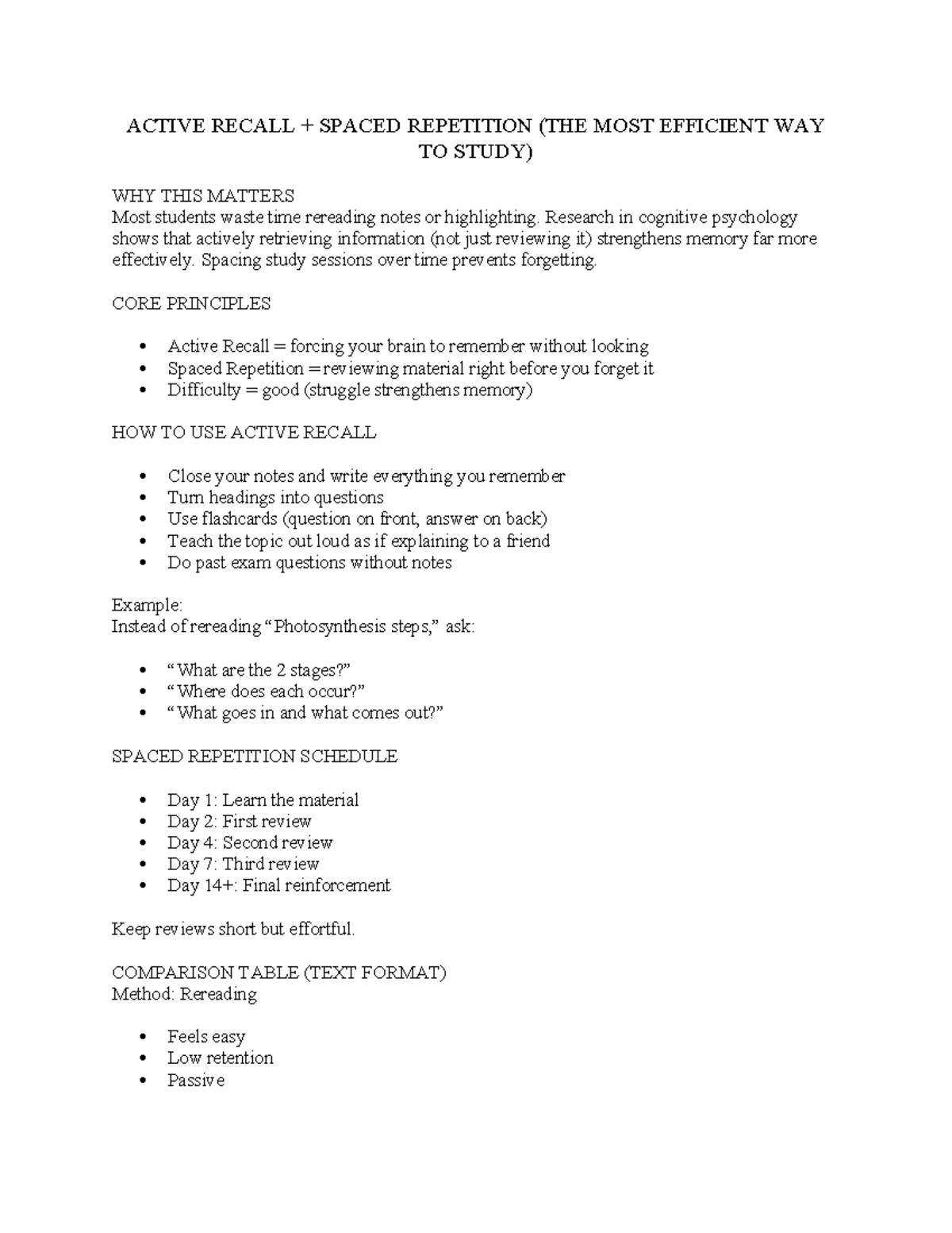 ACTIVE RECALL & SPACED REPETITION: EFFICIENT STUDY STRATEGIES - Studocu