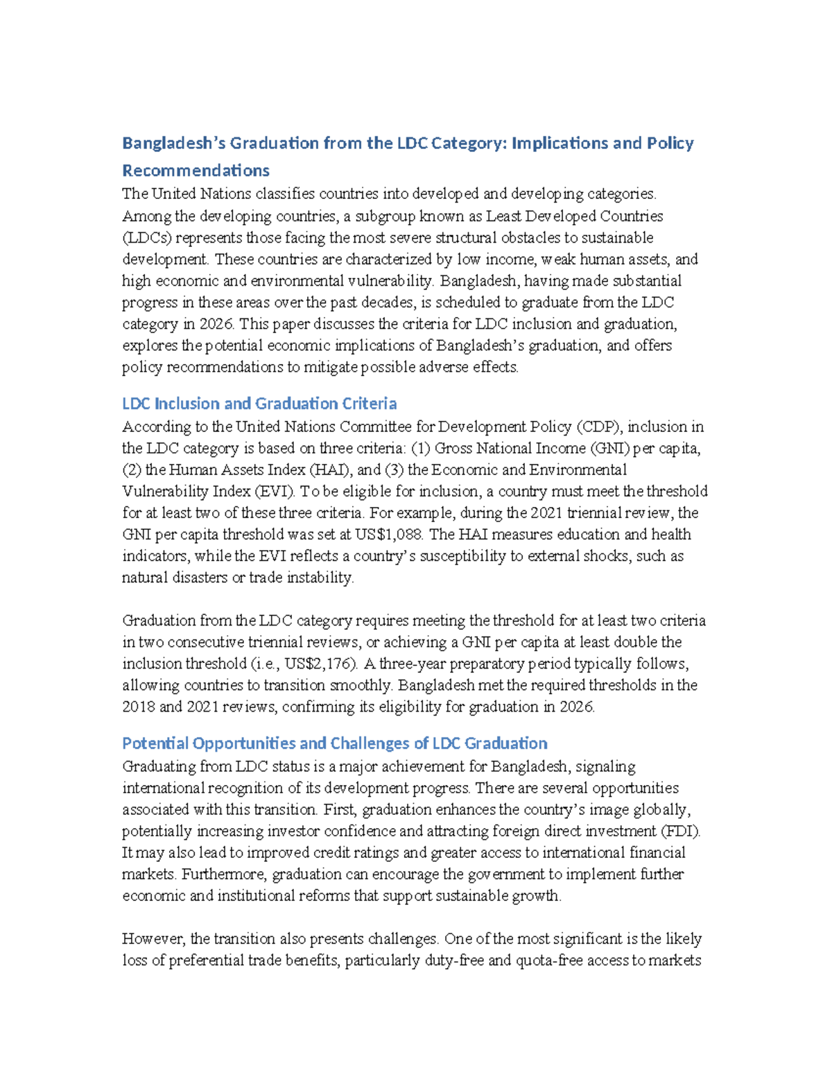 Bangladesh LDC Graduation 2026: Implications & Policy Recommendations ...