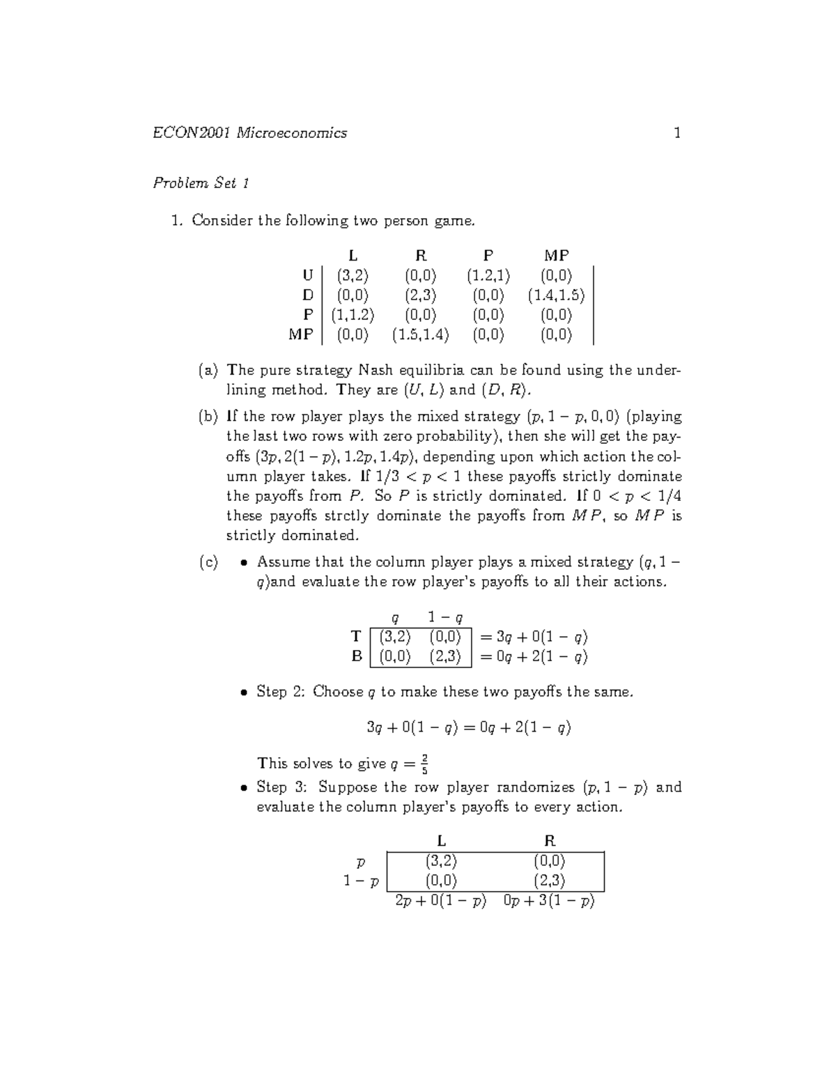 Problem Set 1-New Answers - ECON2001 Microeconomics 1 Problem Set 1 ...