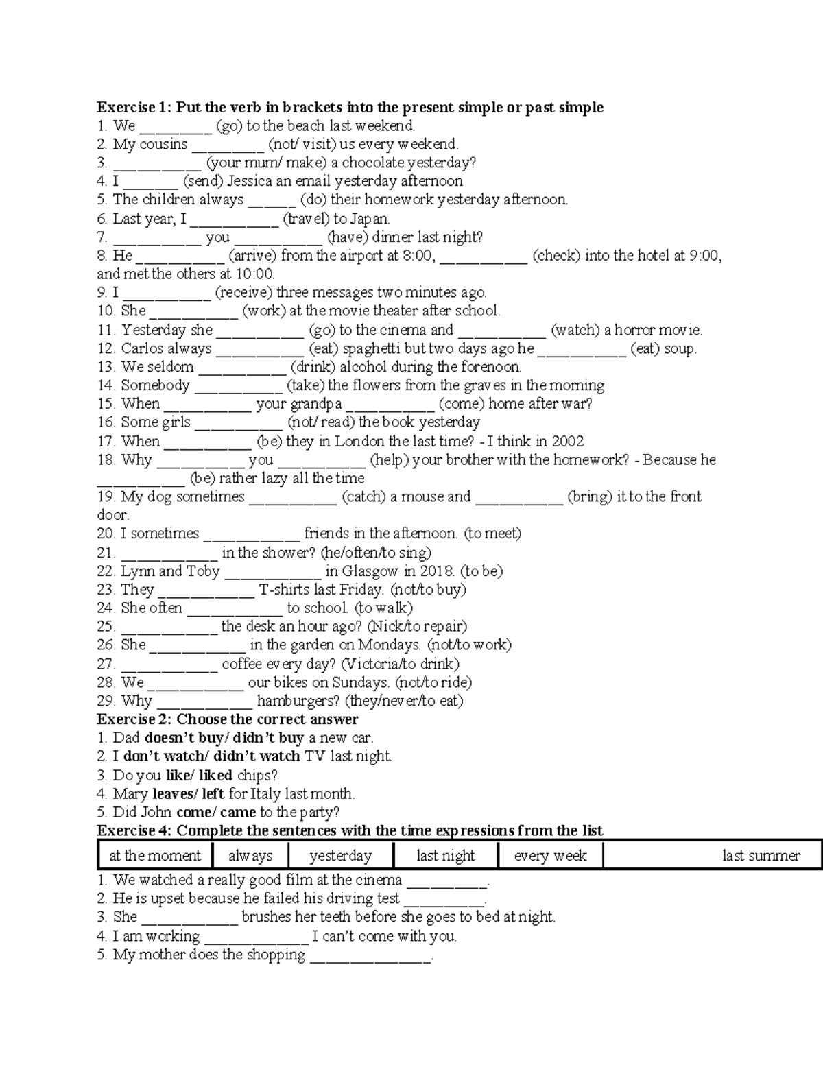 BT HTD-QKD-L6 - Present Simple & Past Simple Exercises - Studocu