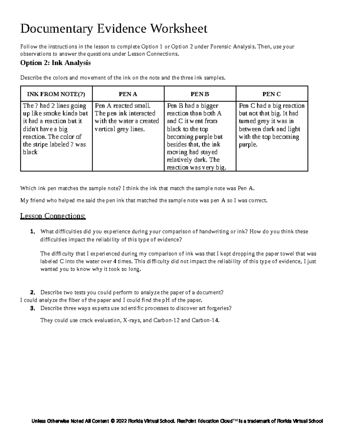 2.07 Mock Crime Scene Analysis Worksheet: Evidence & Findings - Studocu