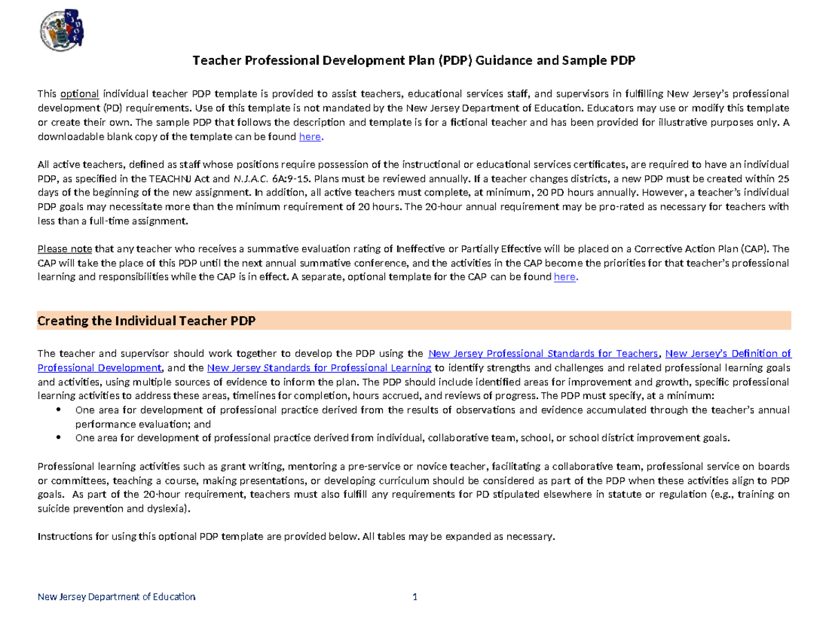 Professional Development Plan Examples For Teachers