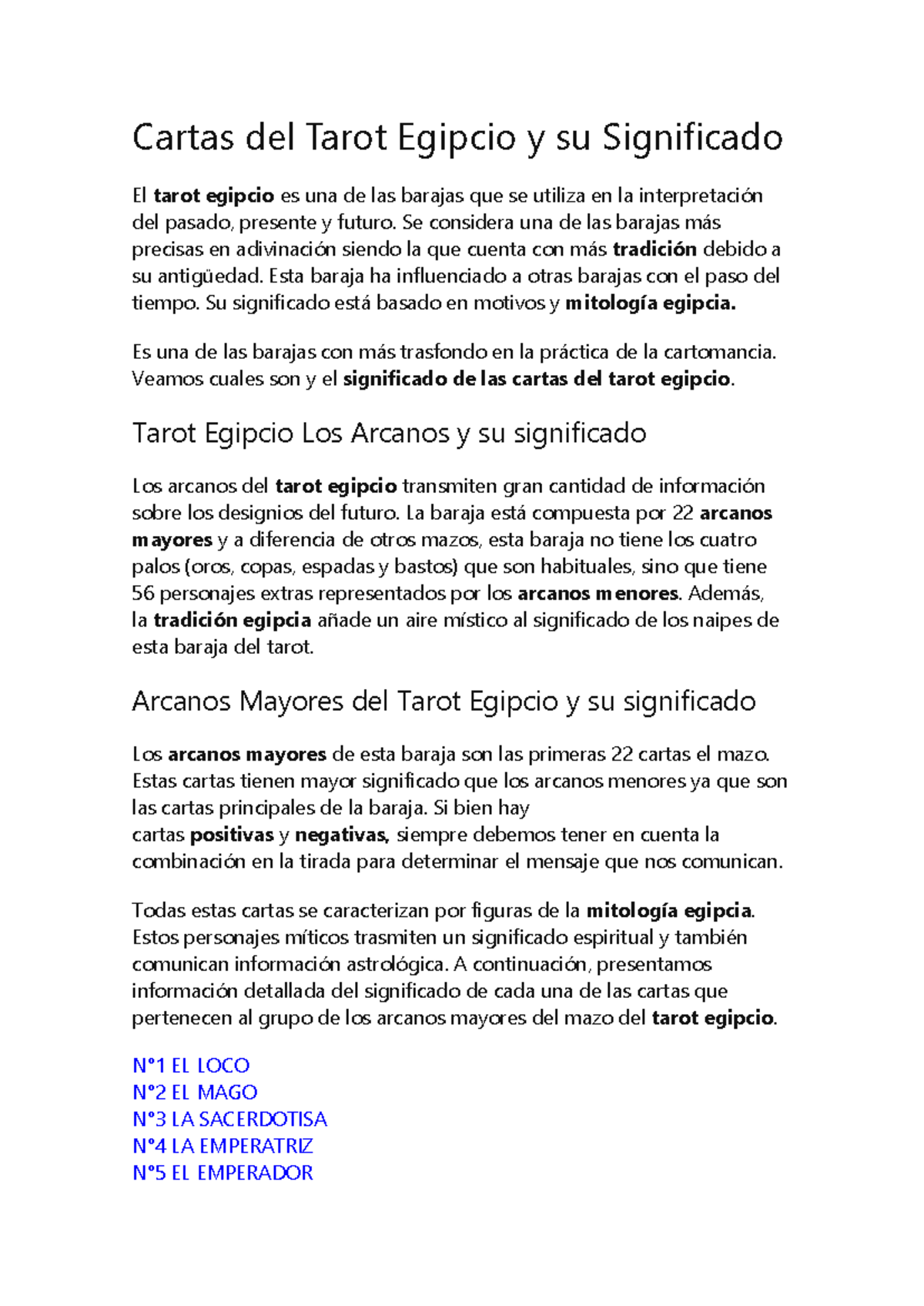 Significado de las Cartas del Tarot Egipcio: Arcanos y Más - Studocu
