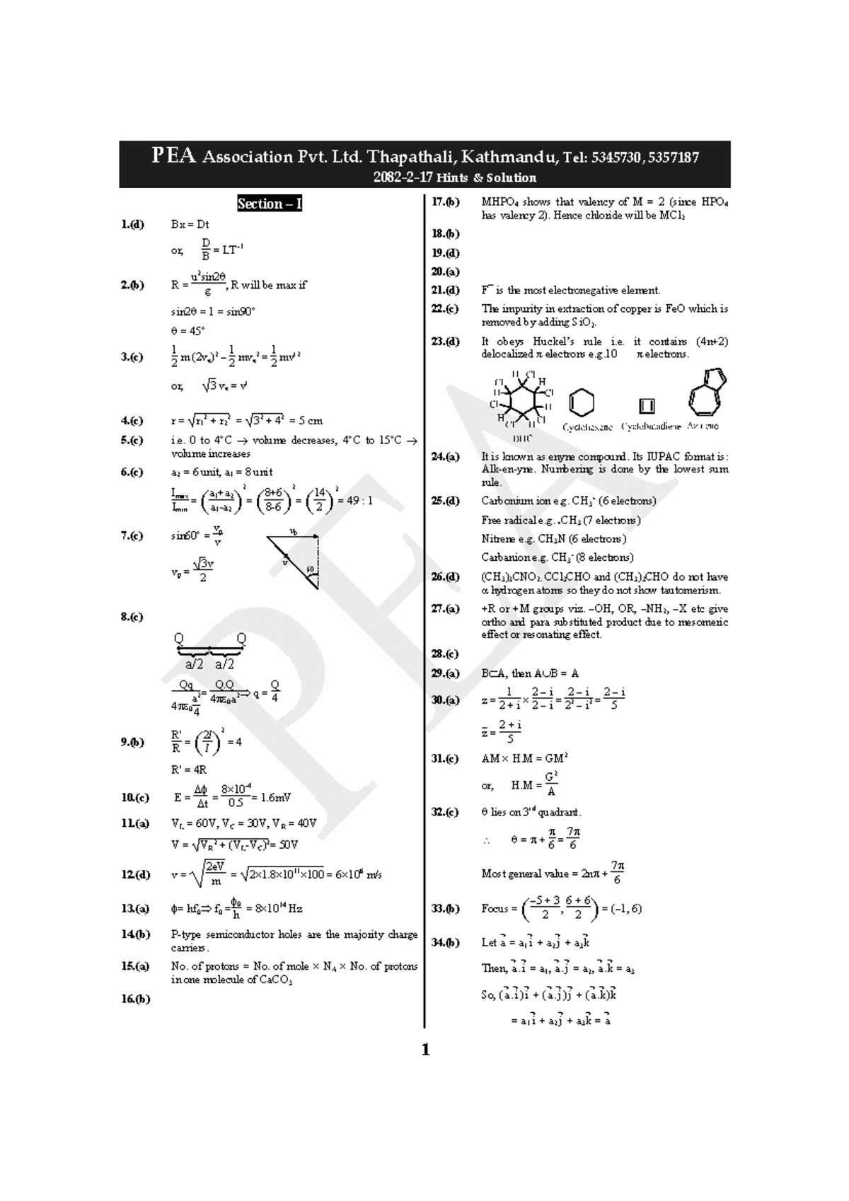 PEA (Engineering) Weekly Mock Test Hints & Solutions - Jestha 2082 ...
