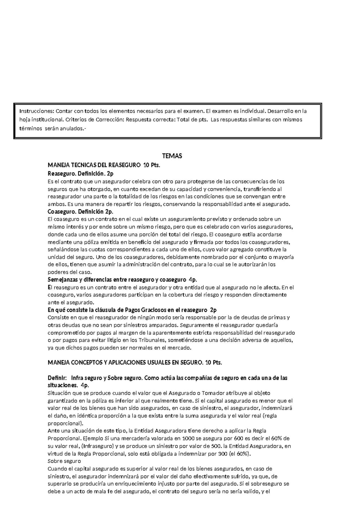 3er Parcial: Técnicas del Reaseguro y Coaseguro en Seguro Internacional ...