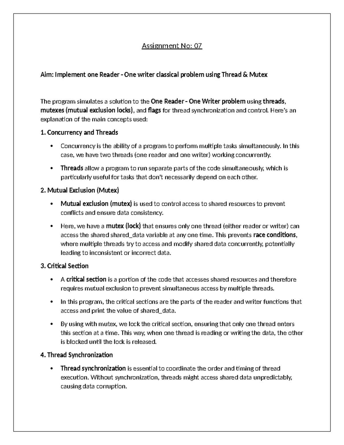 Implementing Reader-Writer Problem Using Threads & Mutex - Assignment ...