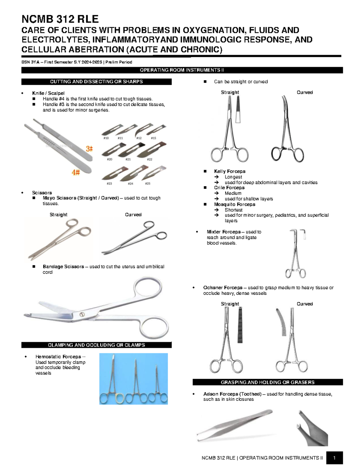 NCMB 312 RLE Prelim: Operating Room Instruments II Guide - Studocu