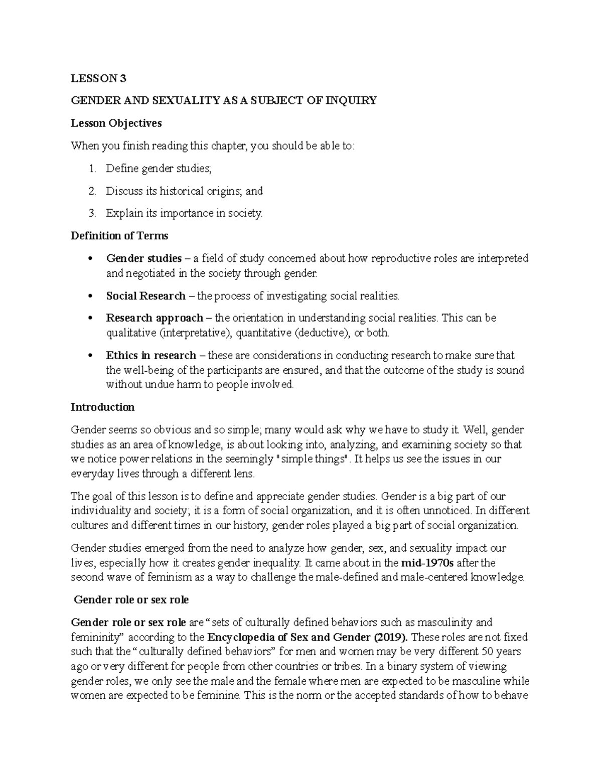 GE9 - Unit 1 - Lesson 3: Understanding Gender and Sexuality in Society ...