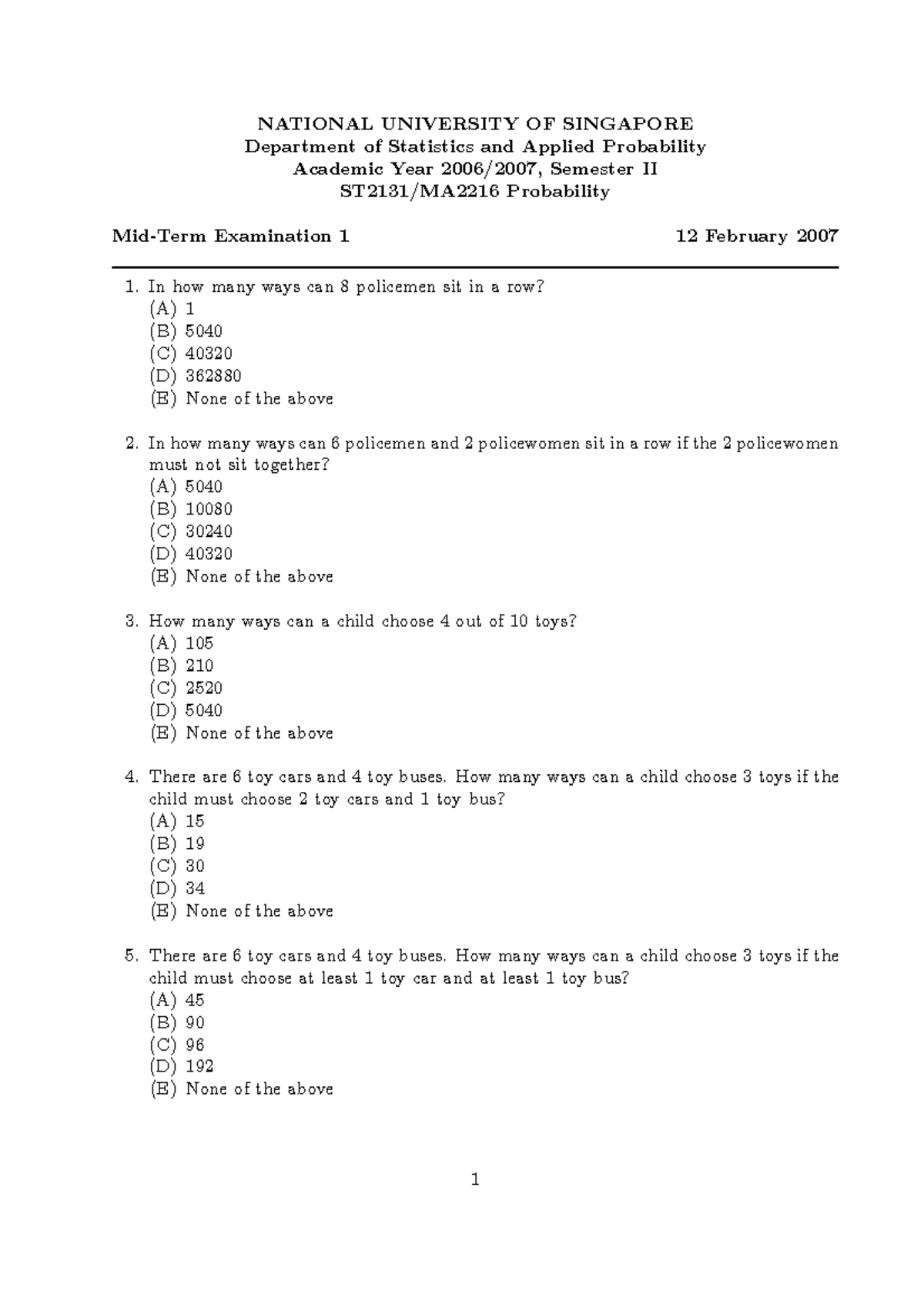 Midterm Exam 0607: Probability Questions and Solutions - Studocu