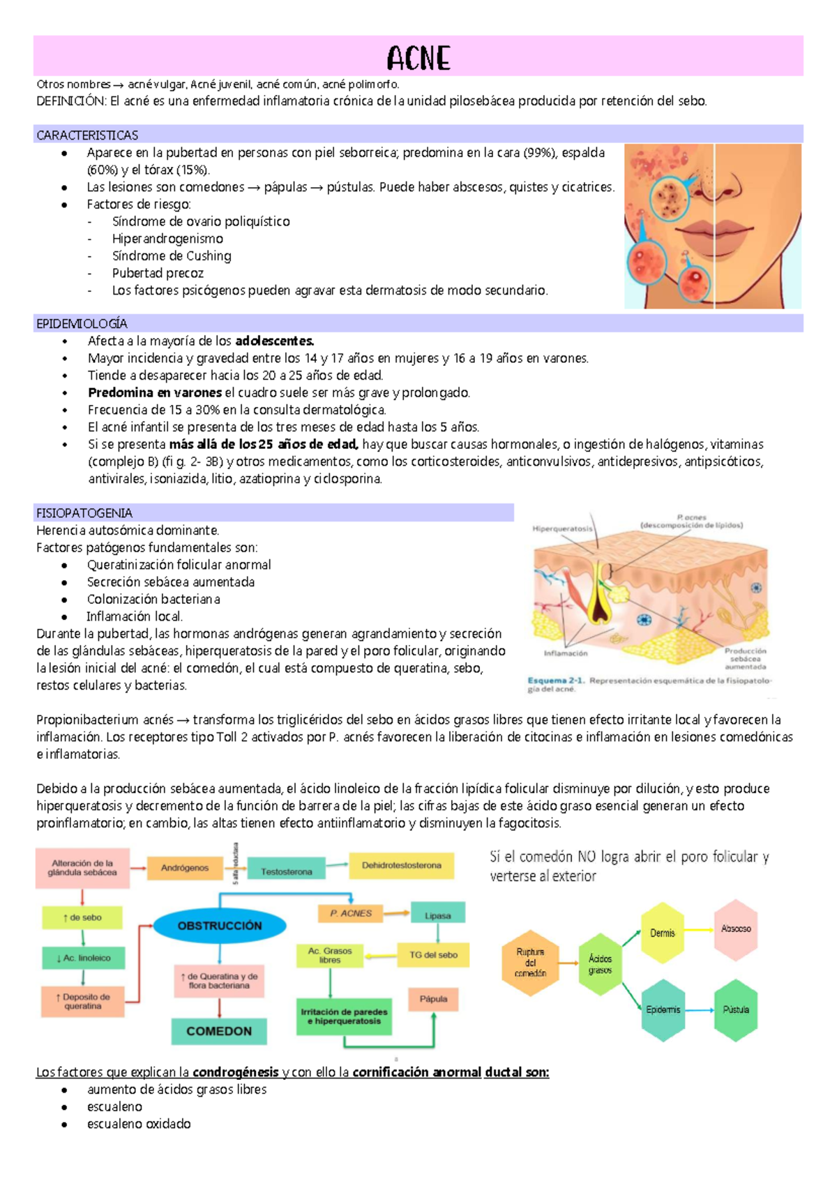 ACNE - DERMATOLOGÍA: Definición, Características y Tratamiento - Studocu