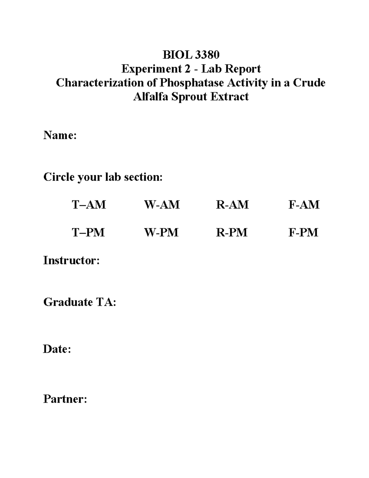 BIOL 3380 Experiment 2 Lab Report: Phosphatase Activity Analysis - Studocu