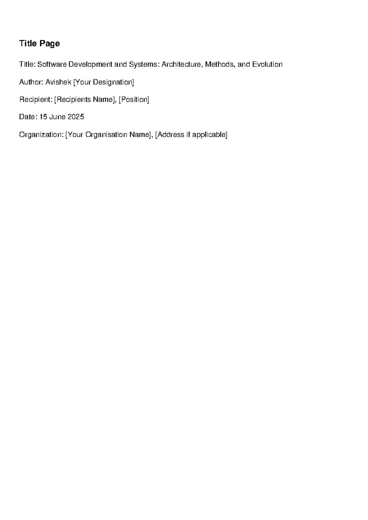Software Development & Systems: Architecture & Methods Report - Studocu