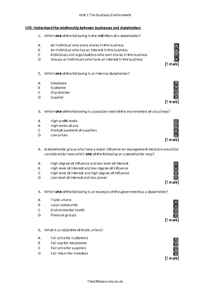 Lo8-performance - MCQ worksheet activity - Unit 1 The Business ...