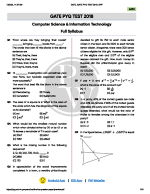 GATE PYQs 2021 Set1 CS - Pdf - GATE GATE PYQs_2021_Set 1 Q 1 The ratio ...