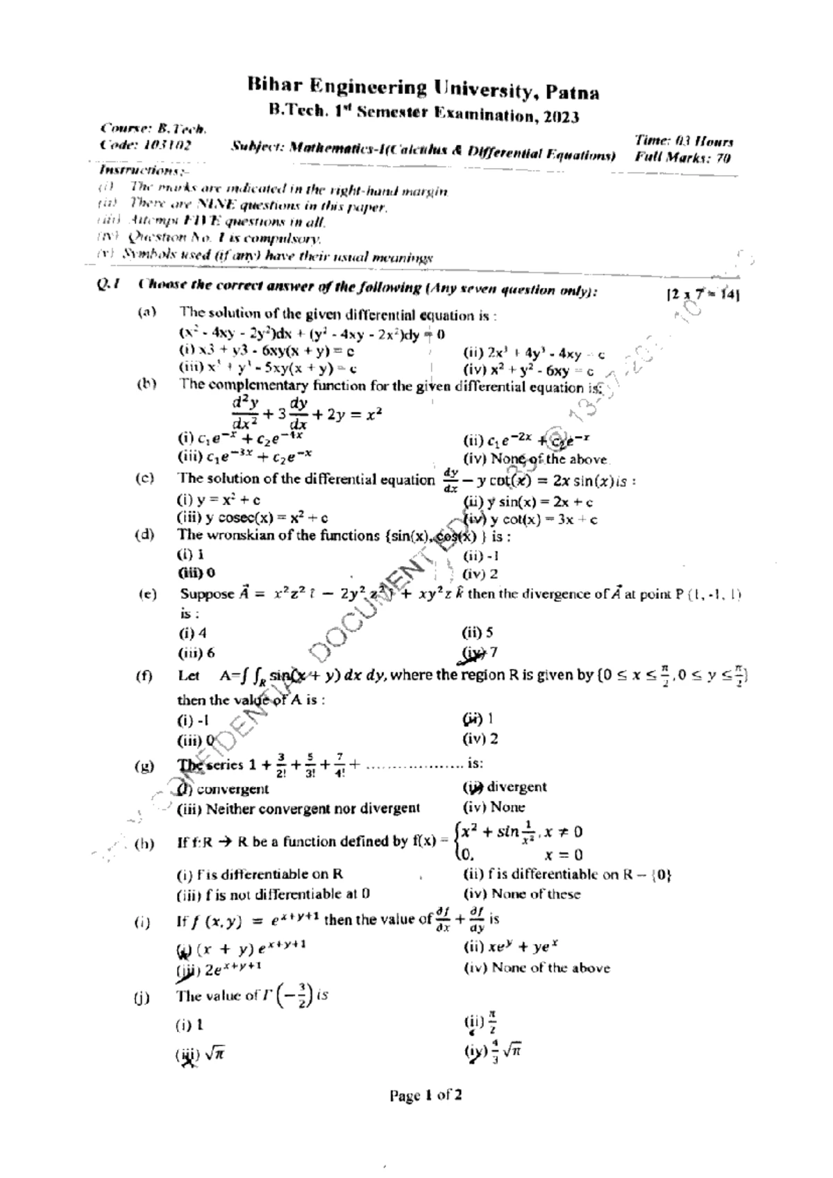 B.Tech 1st Sem Basic Electrical Engineering Exam Paper 100101 2022 ...