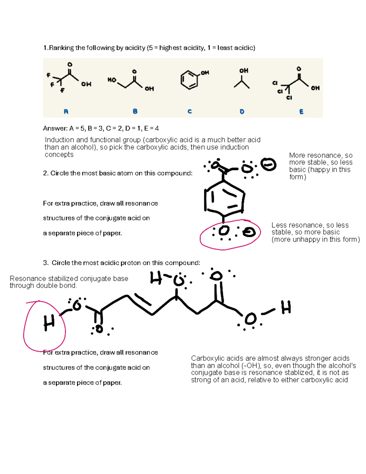 Acid Base Review Questions Key: Ranking Acidity & Basicity Concepts ...