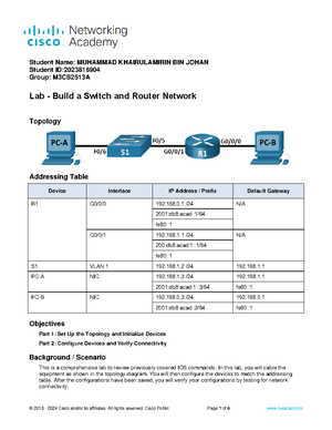 Build a Switch and Router Network - Topology Addressing Table Device ...