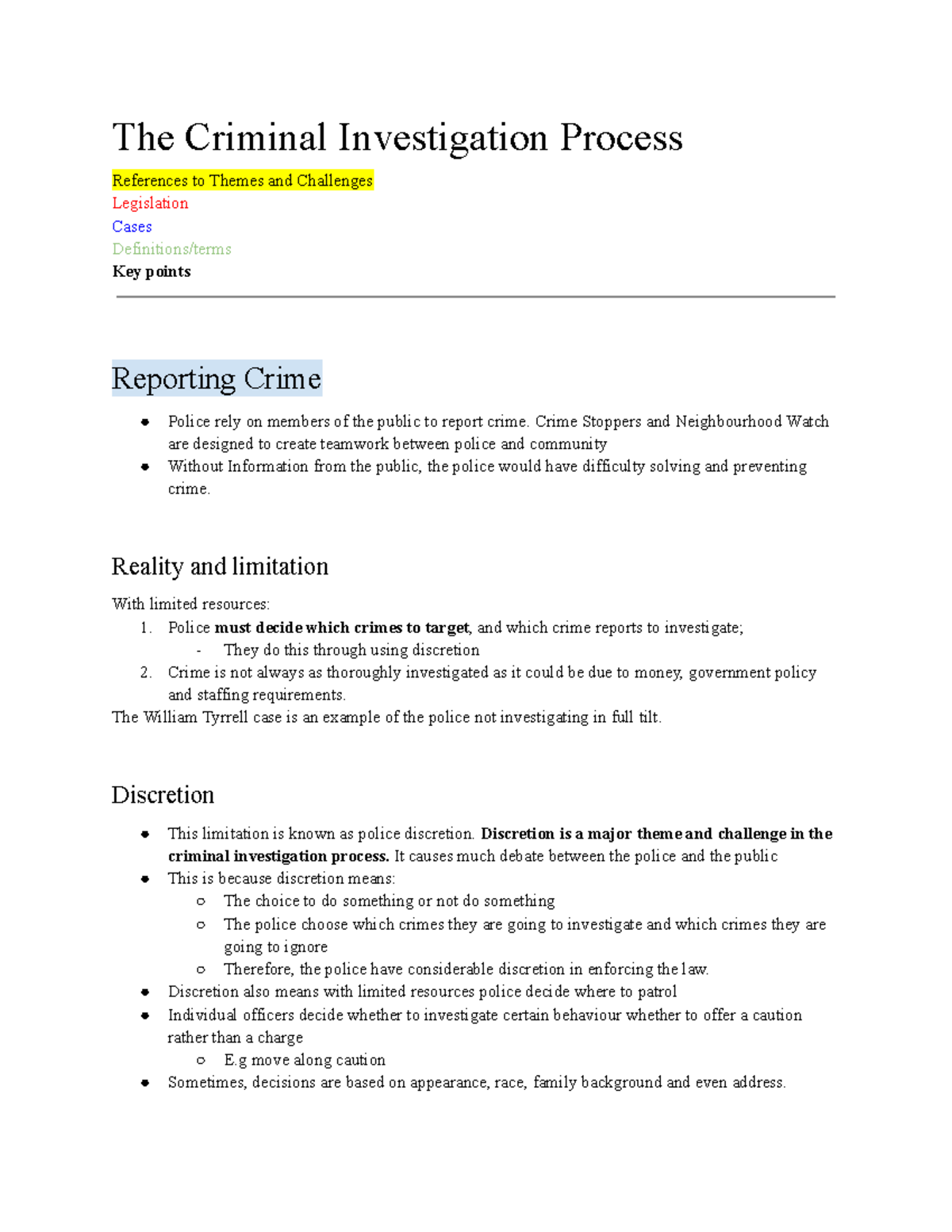 Investigating Crime Process: Themes, Challenges & Legislation (CRIM101 ...