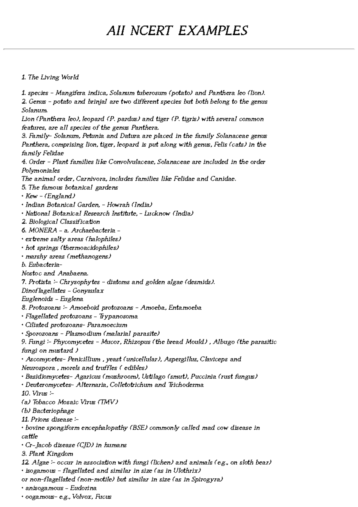 NCERT Examples for NEET: Comprehensive Biology Review Guide - Studocu