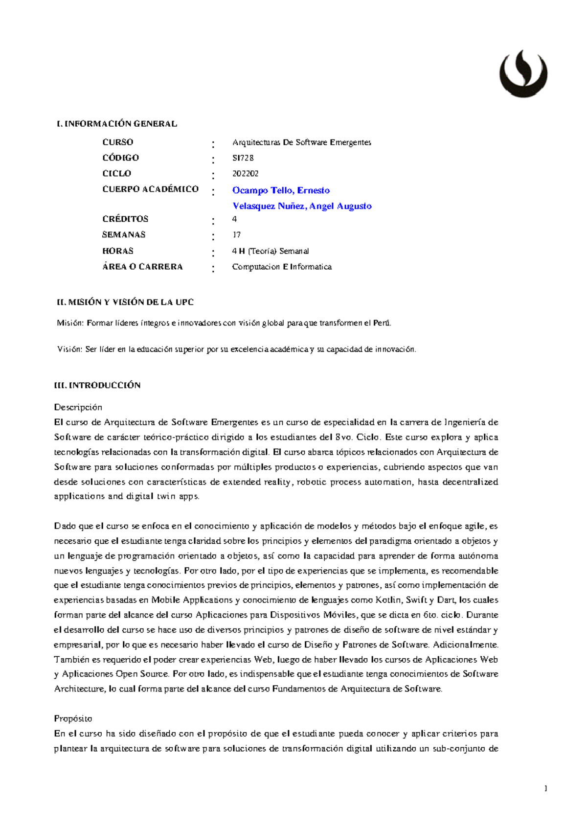 SI728 Arquitecturas de Software Emergentes - Curso 202202 - Studocu