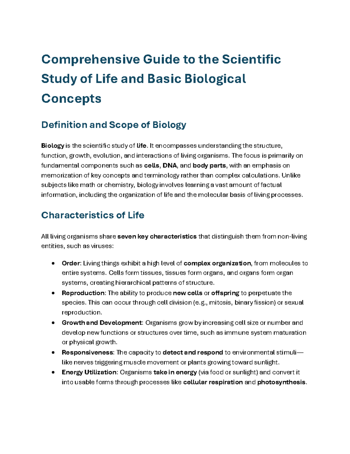 Biology 101: Comprehensive Overview of Life and Its Concepts - Studocu
