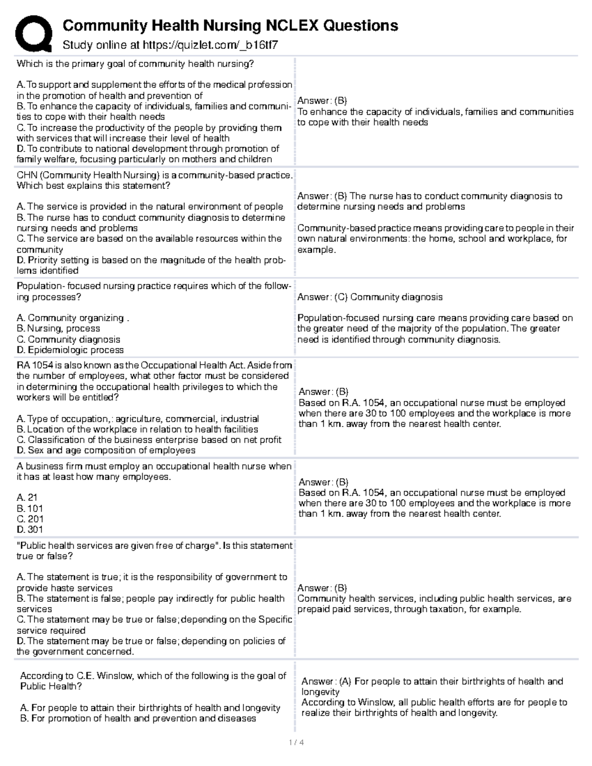 Community Health Nursing Concepts and Principles (CHN) - Studocu
