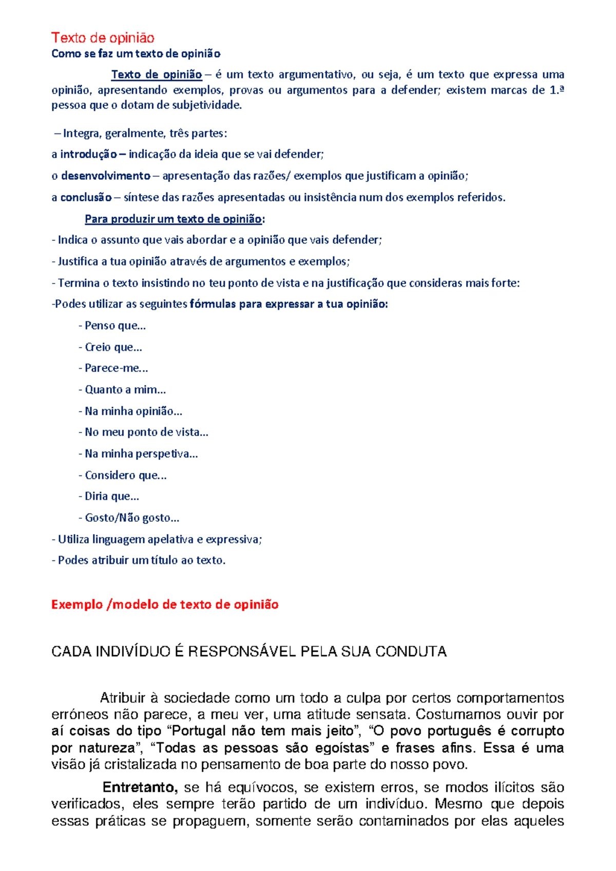 Expressões a usar num texto de opinião - A QUESTÃO DA ARTICULAÇÃO NUM ...