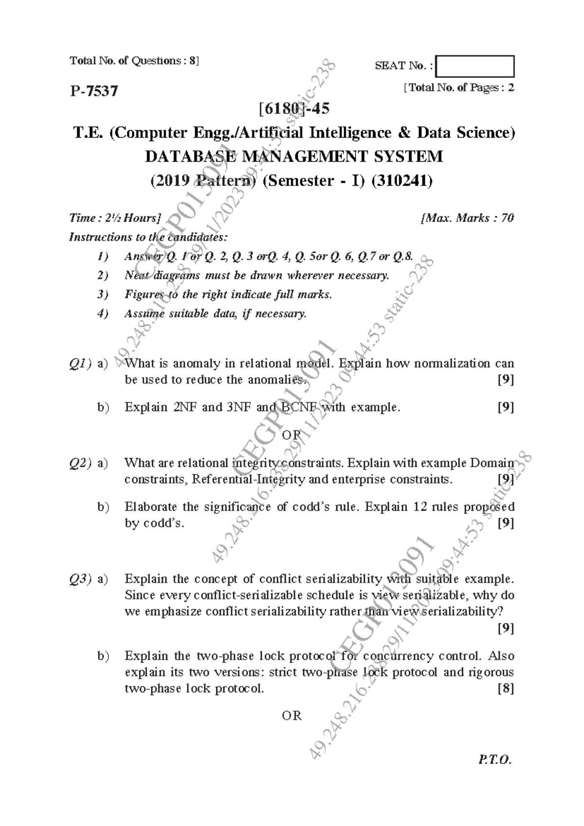 DATABASE MANAGEMENT SYSTEM (310241) Final Exam Notes - Nov Dec 2023 ...