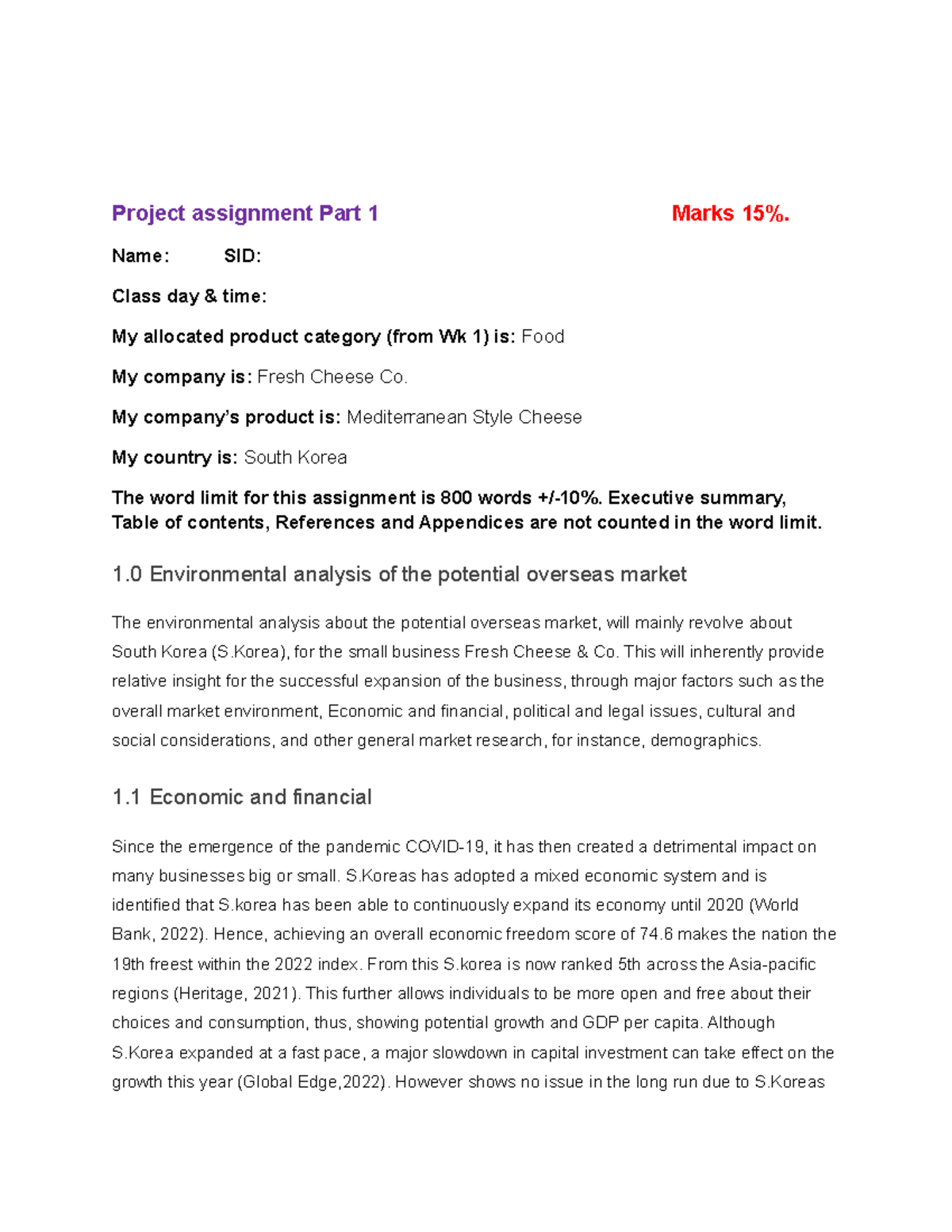 International Marketing Project Assignment PART 1 - Project assignment ...