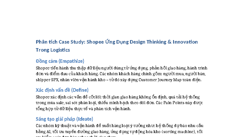 Case Study: Shopee's Design Thinking in Logistics Analysis - Studocu