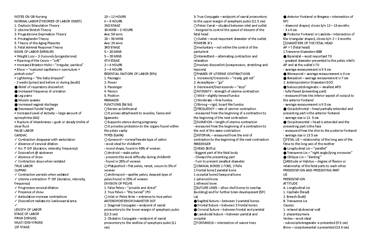 OB Nursing Notes: Understanding Normal Labor & Its Factors - Studocu