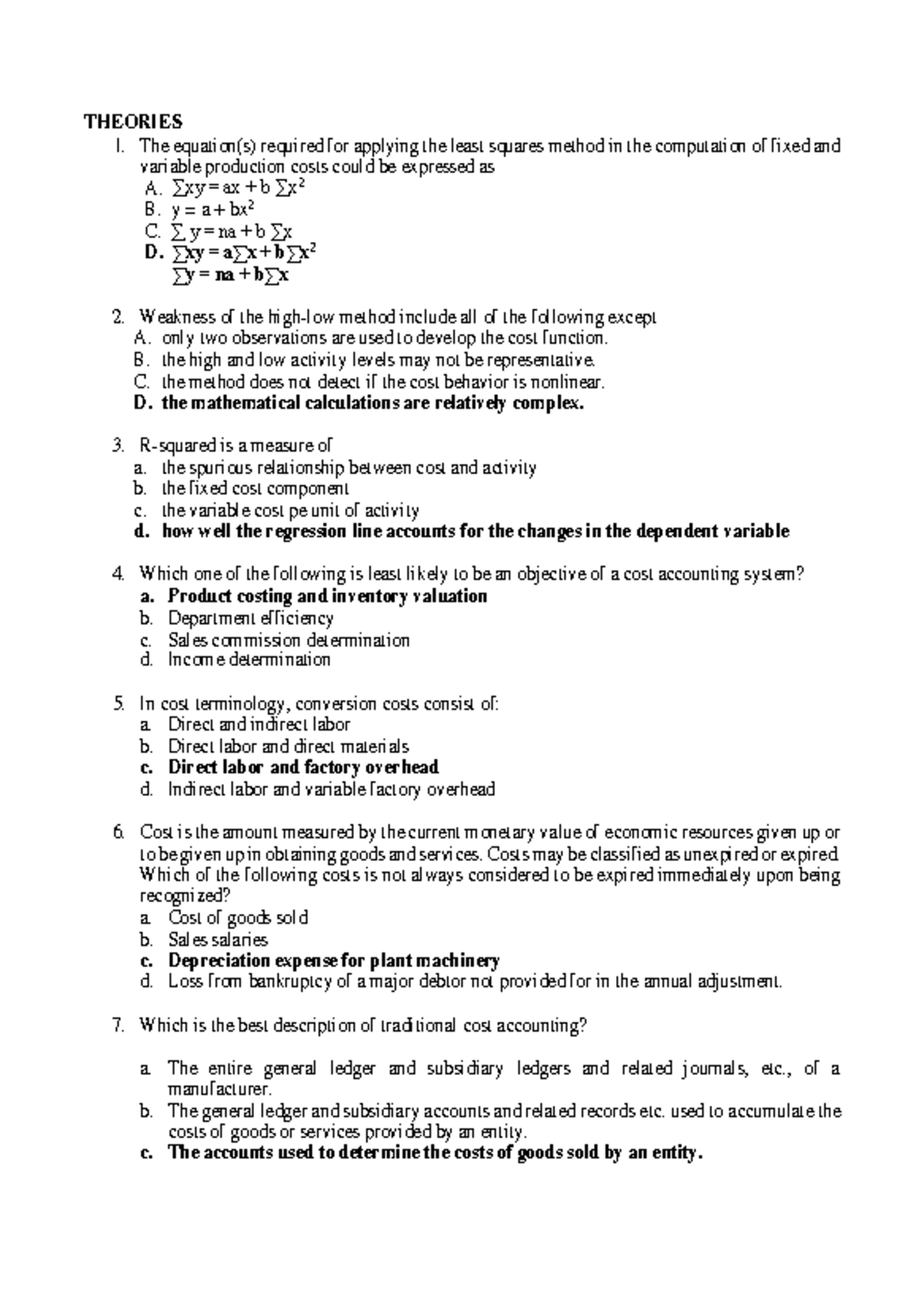 Theories - THEORIES The equation(s) required for applying the least ...