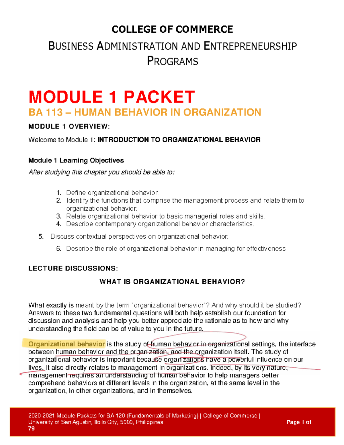 BA 113: Human Behavior in Organizations - Module 1 Overview - Studocu