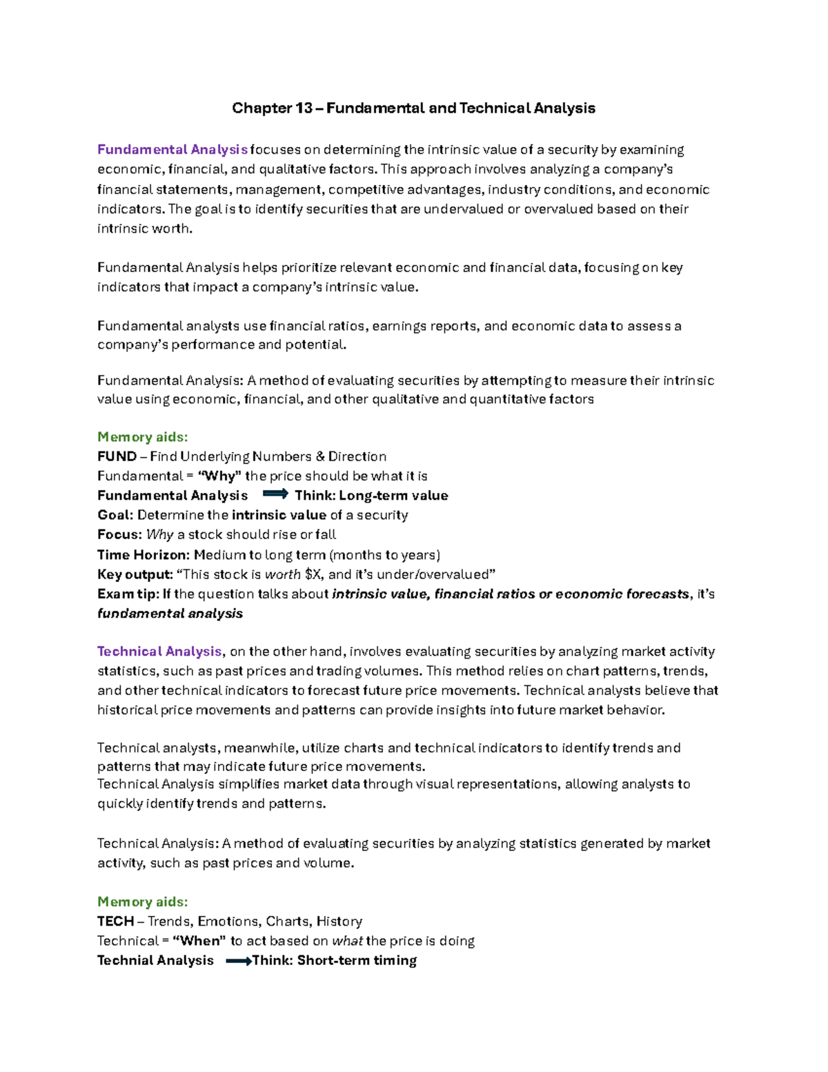 CSC 202 Chapter 13: Fundamental & Technical Analysis Notes - Studocu