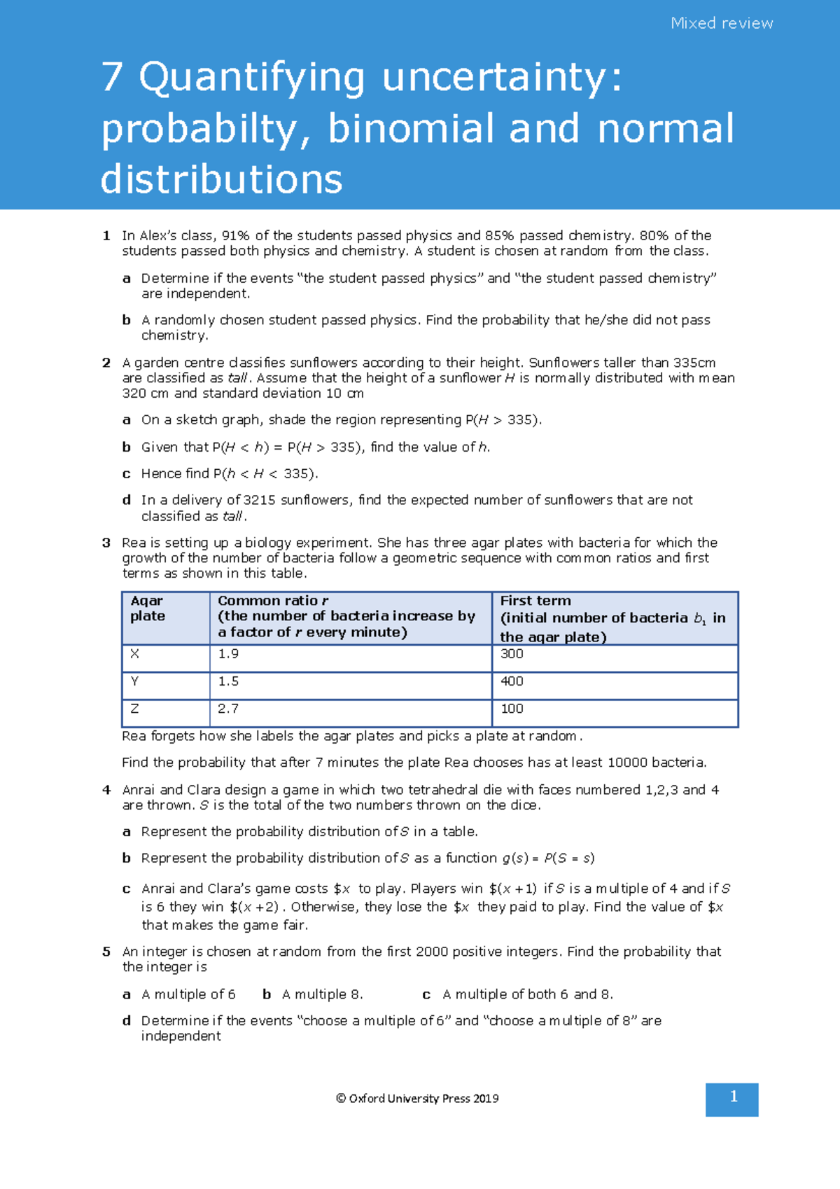 Probability: Binomial & Normal Distributions - Mixed Review (Final Exam ...