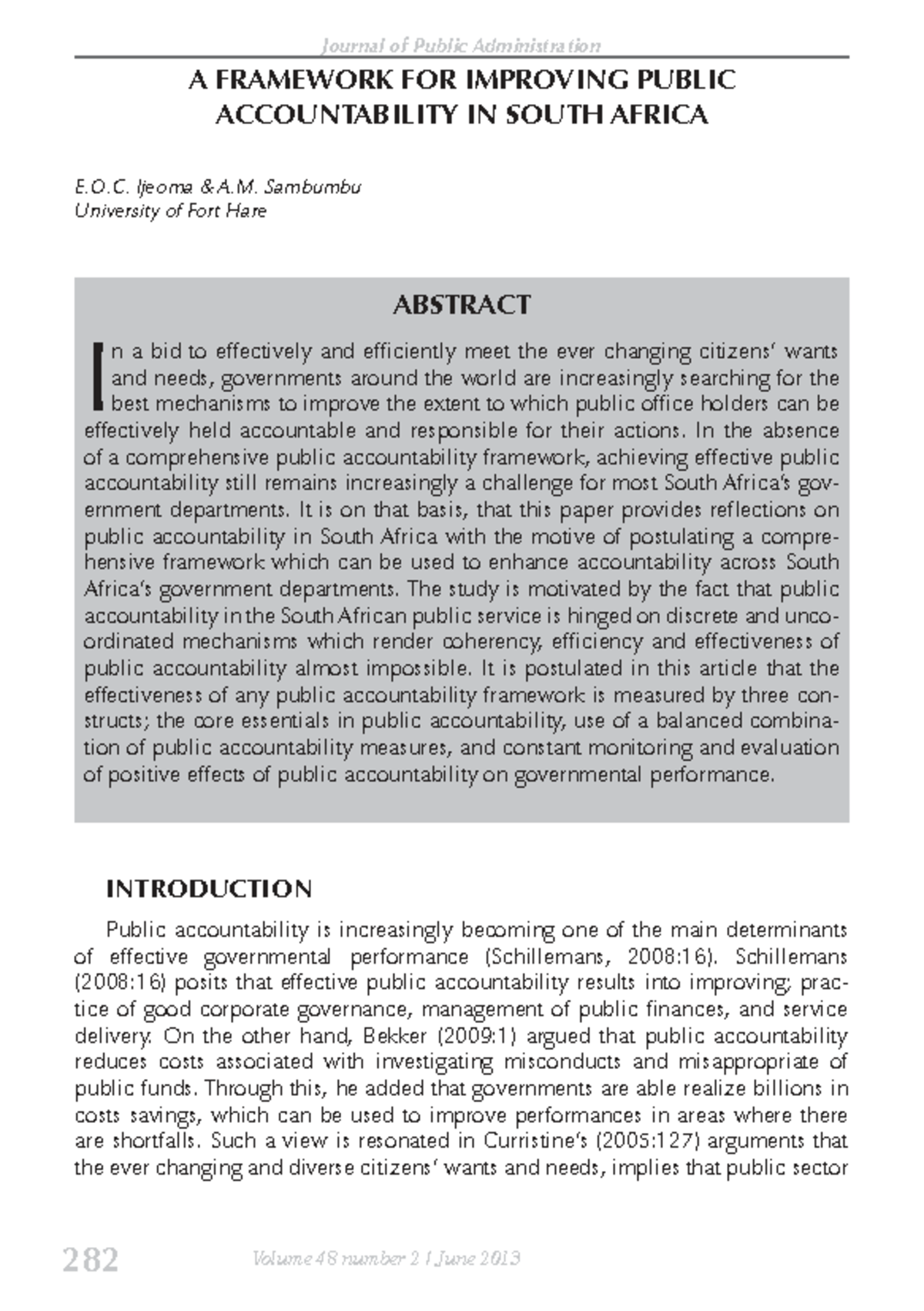 A Framework for Enhancing Public Accountability in South Africa (PADM ...