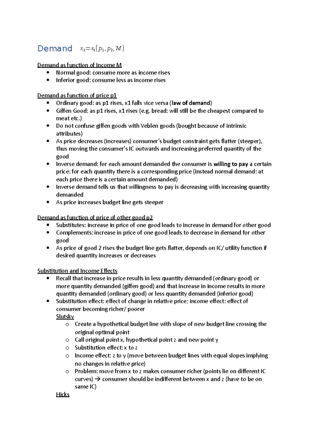 Micro MST Notes: Understanding Utility Functions and Demand Curves ...