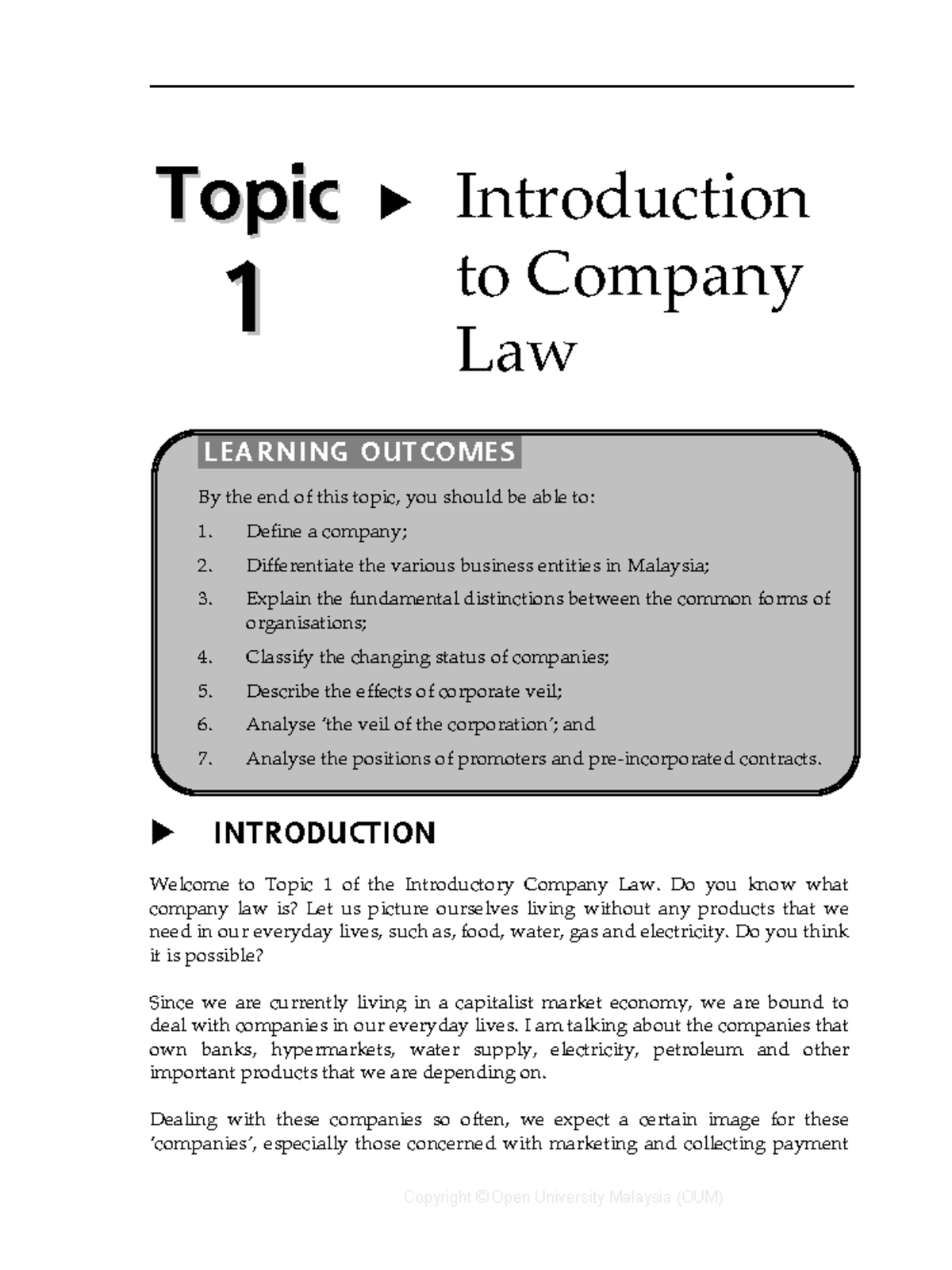 Introduction to Company Law - Lecture Notes (Topic 1) - Studocu