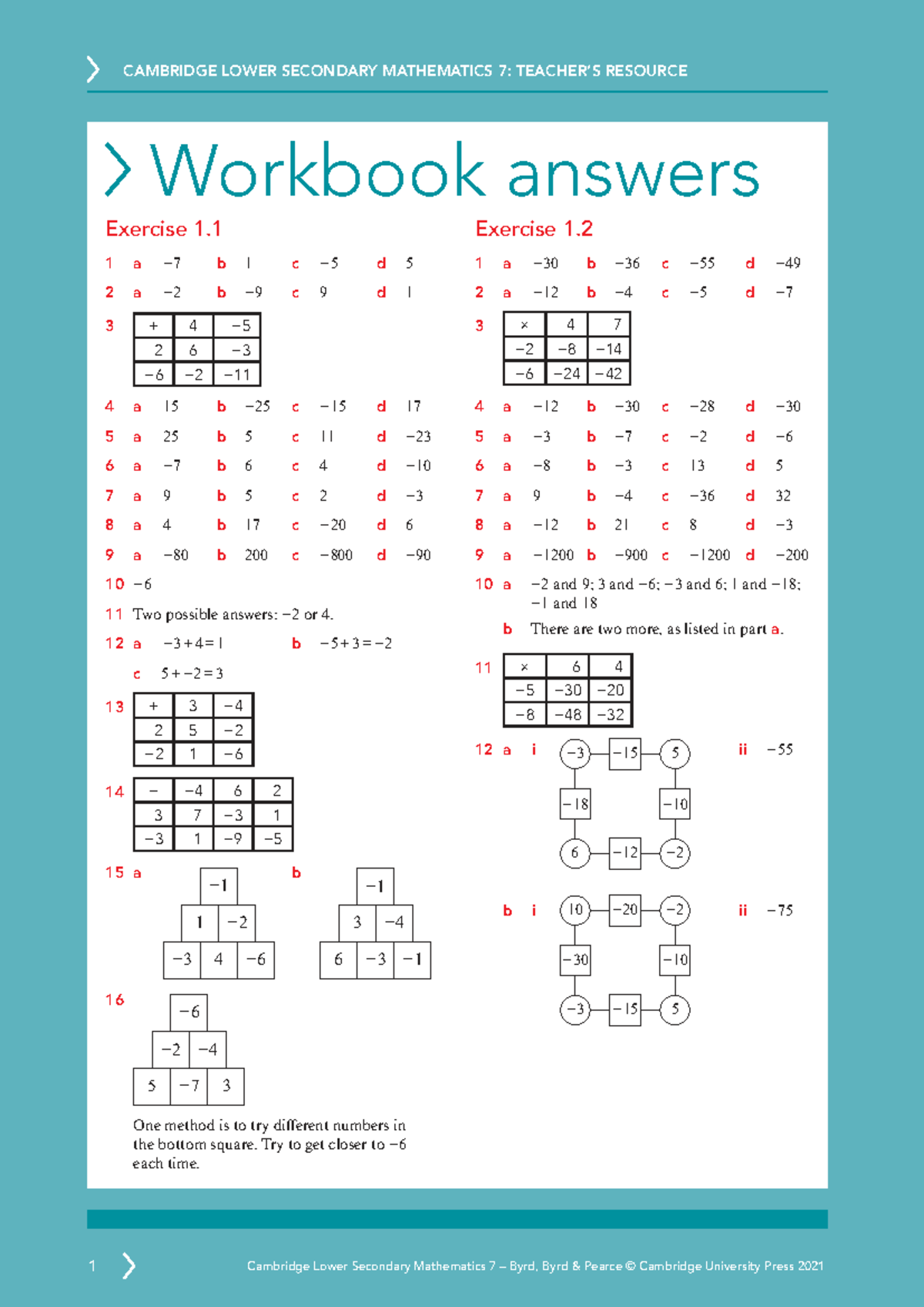 CAMBRIDGE LOWER SECONDARY MATHEMATICS 7: WORKBOOK ANSWERS - Studocu
