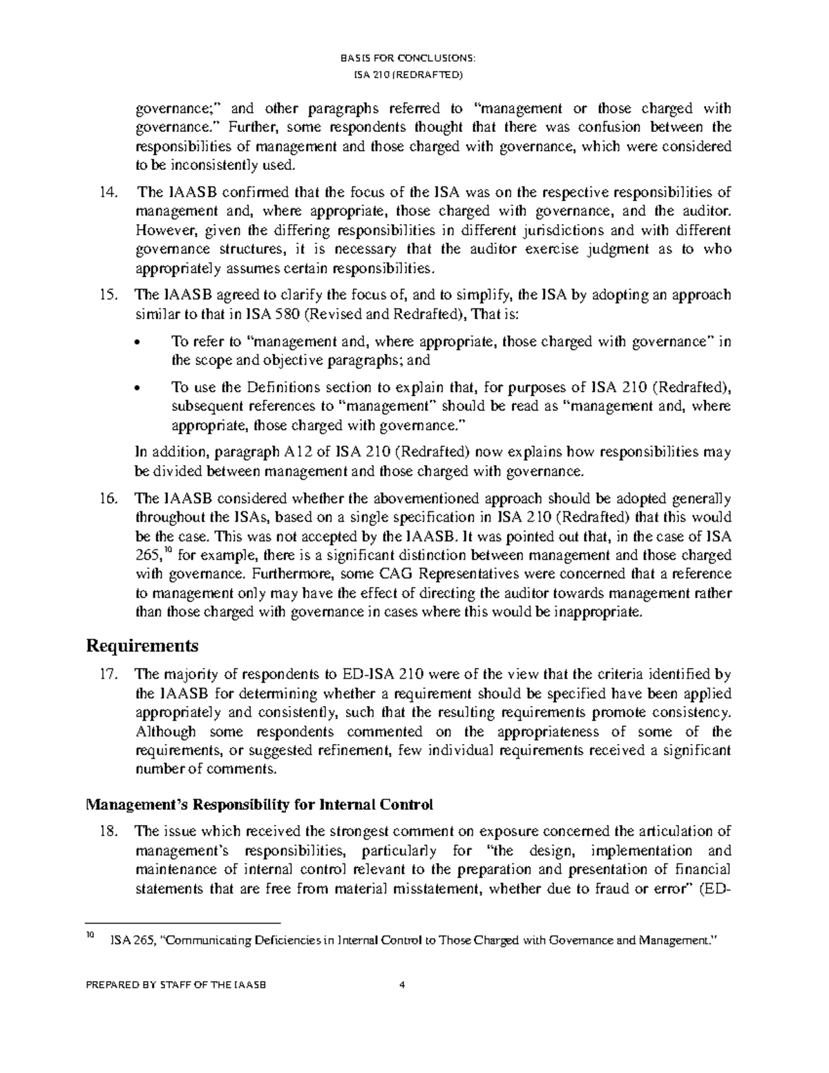BASIS FOR CONCLUSIONS: ISA 210 (REDRAFTED) Analysis and Insights - Studocu