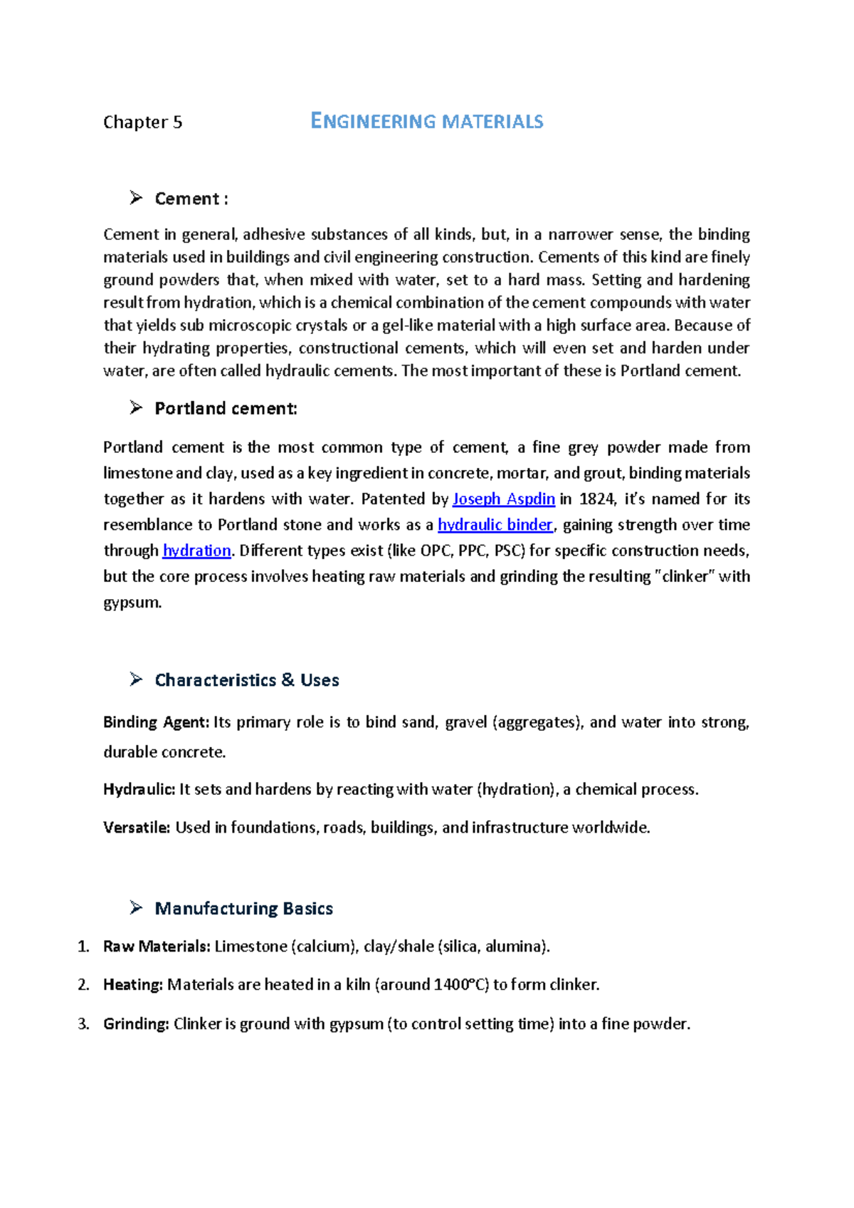 Chapter 5: Engineering Materials - Cement and Rubber Synthesis - Studocu
