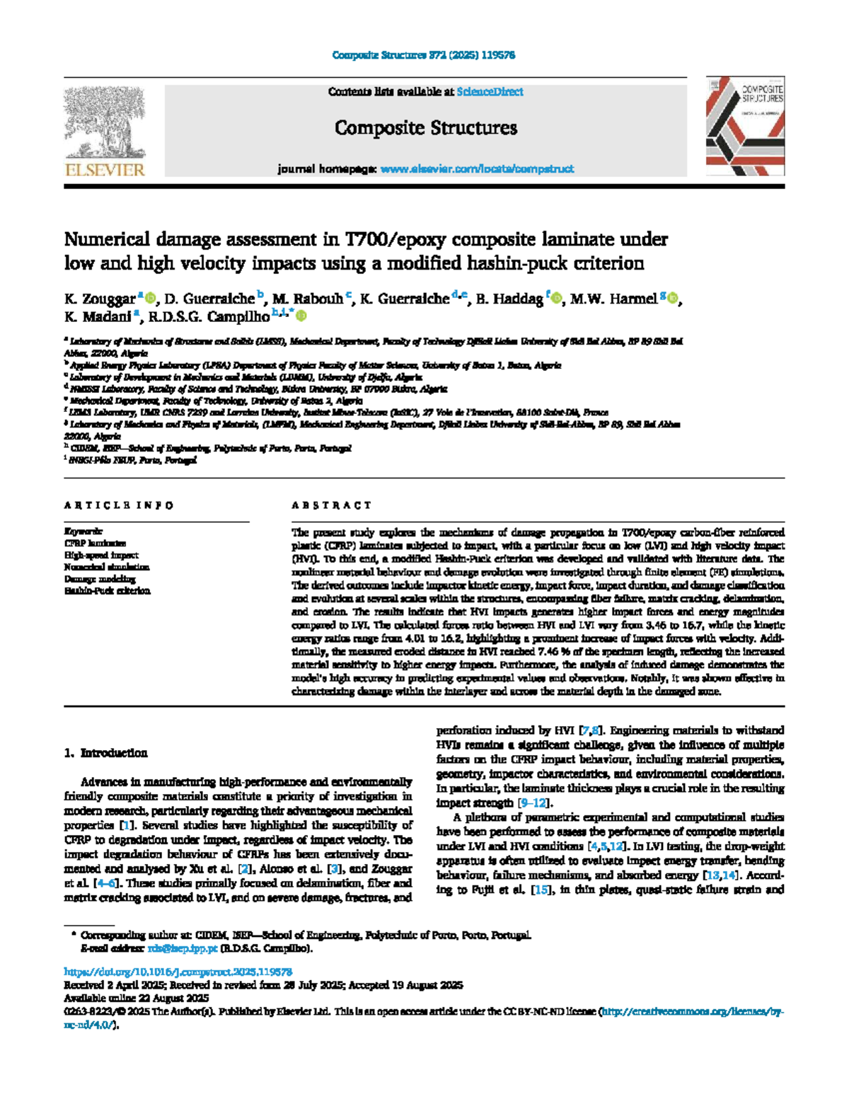 Numerical Damage Assessment of CFRP Laminates Under LVI and HVI (CST ...