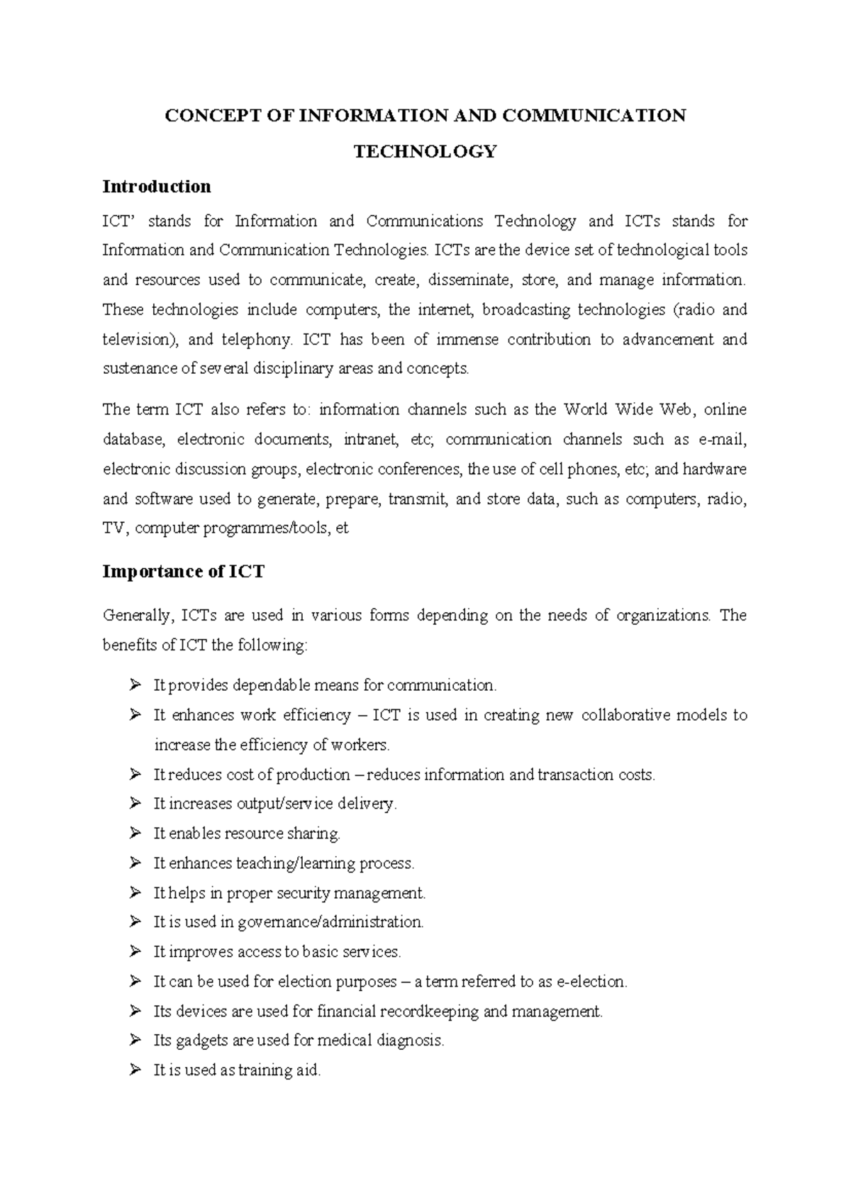 Information and Communication Technology (ICT) Concepts - DIT Notes ...