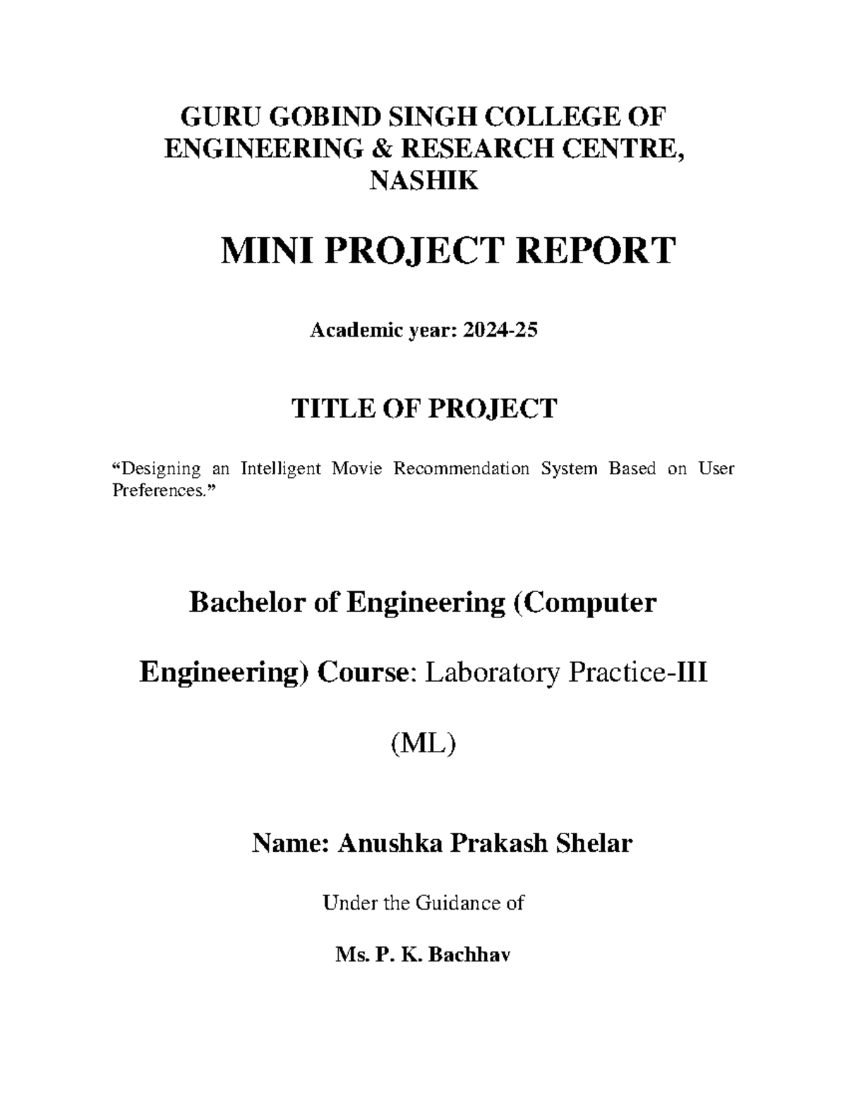 Ml report mmmm guru gobind singh college of engineering research