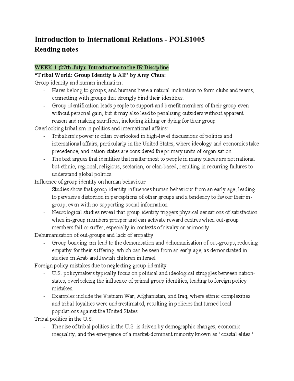 Introduction to International Relations - POLS1005 Readings ...