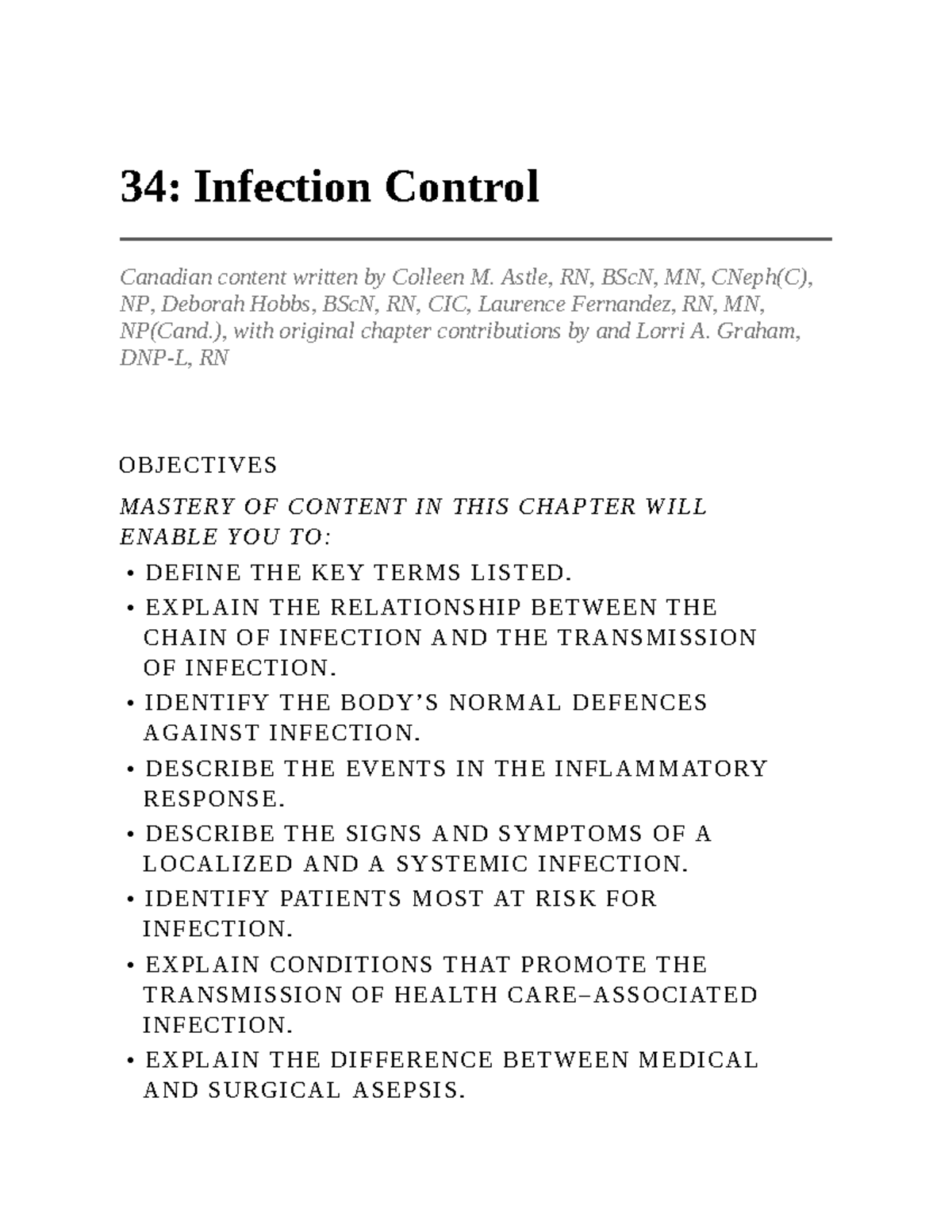 34: Infection Control - Key Concepts and Practices in Nursing - Studocu