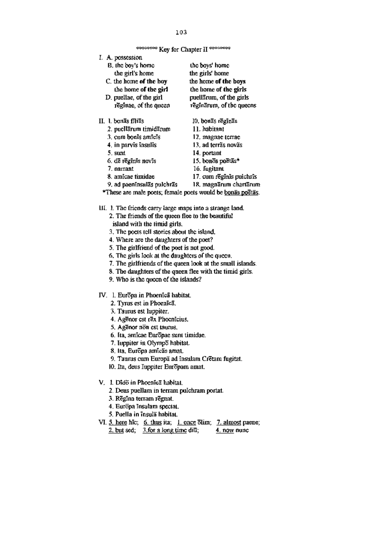 103 Key for Chapter 2: Latin Vocabulary and Sentences - Studocu